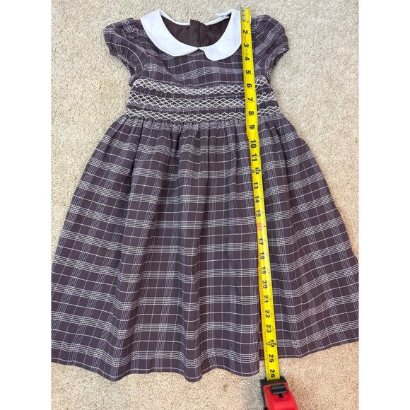 Charter Club Girl's Sz. 5 Brown White Plaid Dress White Collar Thanksgiving Fall - Picture 7 of 11